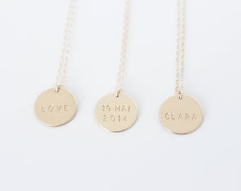 Personalized Custom Circle Disk Necklace / 14k Gold Filled or Sterling Silver / Delicate Minimalist, Name Disc Necklace / Everyday