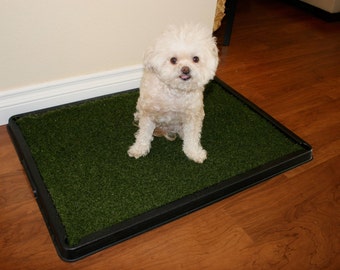 Pet Pee Turf & Tray. Artificial turf with sturdy tray for Indoors/Outdoors. America's most popular Dog potty system- Lead Free and Pet Safe!