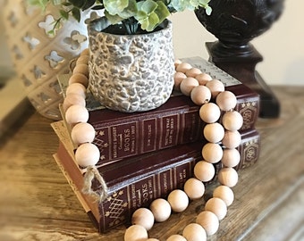 Wood Bead Garland, Natural Wood Garland, Bead Garland Strand, Decorative Garland, Holiday Garland