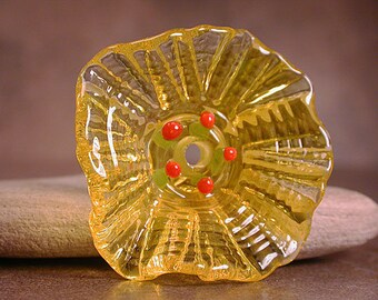 Lampwork Flower Bead, Glass Flower Focal Bead in Transparent Yellow, Sculptural Flower, Divine Spark Designs, SRA