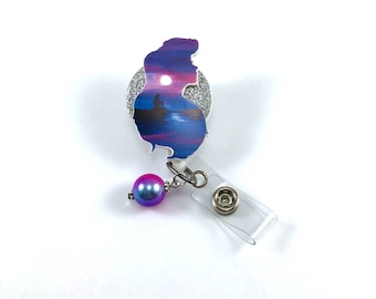 Little Mermaid Ariel Inspired Profile Painting ID Badge Reel. Medical Pediatric Nurse, teacher, office, doctor, lab tech, RN, coworker gift!
