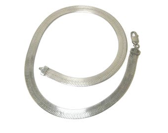 Vintage Italian Sterling 10MM Herringbone Chain Necklace 18 Inches