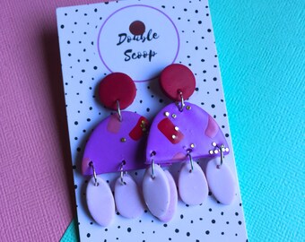 Handmade clay dangle- statement earrings