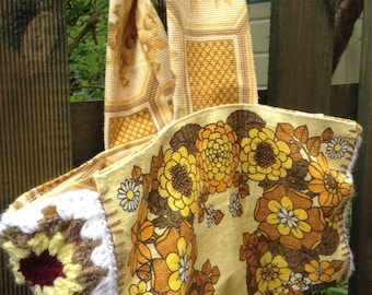 Retro 70s material and crochet bag