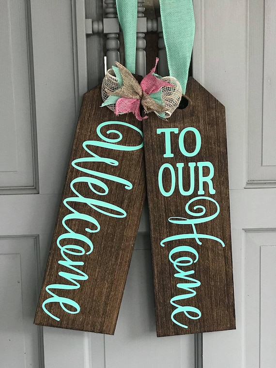 large wood door tags door hanger welcome to our home hand