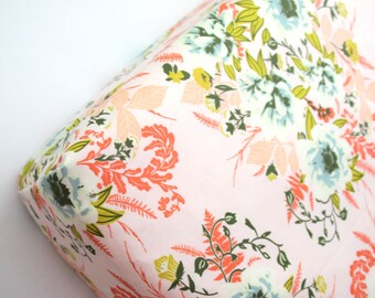 Pink, Peach and Coral Floral Fitted Crib Sheet, Mini Crib Sheet or Changing Pad Cover in Wild Posy