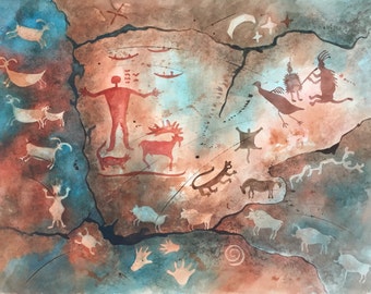 Original Native American Painting "Pecos River Pictograph"