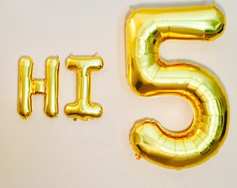 Hi Five Party, 5 Balloon, 5th Birthday Prop, Number 5 Balloon, Hi 5 Party, High Five Theme, Gold 5 Balloon, 5 Years Old, Gold 5,Silver 5