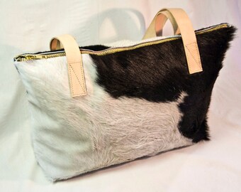 Cowhide zipper tote