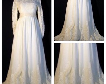 Vintage William Cahill Wedding Dress Ivory Lace Long Sleeves Size 10