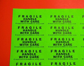 60 PERSONALIZED FRAGILE Handle with Care Labels. 2 Sheets Neon Green 1-Inch Labels. 5400