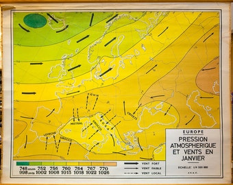 vintage european climate map from belgium winds and atmospheric pressure