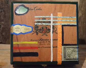Vintage Cigar Box with Decoupage (Fuente don Carlos)