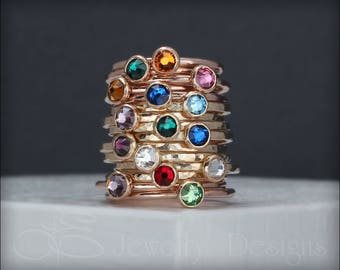 1 GOLD BIRTHSTONE STACKING ring - yellow gold rose gold stacking birthstone ring, stackable rings, gemstone stacking ring, mothers ring