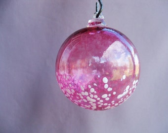 Hand Blown Art Glass Christmas Ornament/Ball/Suncatcher,Ruby Red & White Dots
