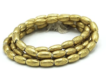 65 Oval Brass Handmade Ethiopian Beads (6x10mm) - Recycled Brass Hand-forged African Beads - Upcycle Beads -Tribal Trade Beads (105-ETH-MET)