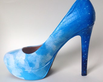 Blue Sky and Clouds Heels / Hand Painted Heels / Custom Painted Pumps