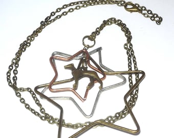 Fun and Funky 3 Stars Bronze Necklace with Bronze Greyhound Dog or Whippet Charm
