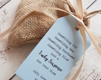 Bride Gift, Vintage Lucky Sixpence, Something Blue. Ideal for Engagement Gift or Bridal Shower Gift. Handmade Wedding Sixpence Gift.