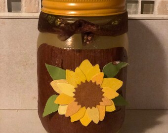 Hand Decorated Mason Canning Jar #0100