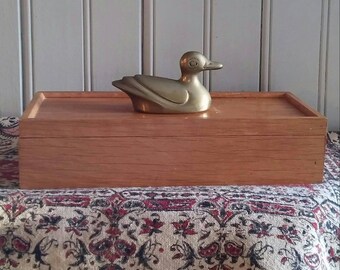 Poker game box with brass duck handle playing cards and poker chips