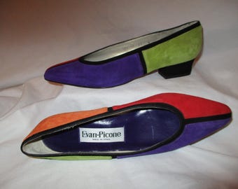 Vintage Evan Picone suede color block pumps 6 1/2 N