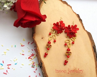 Red Earrings Flower Earrings Dangle Earrings Handmade Earrings Red Flowers Red Jewelry Polymer Jewelry Floral Jewelry Gift For Her Flowers