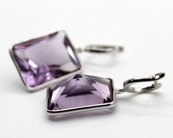 Handmade in 925 Sterling Silver Natural Amethyst Gemstone Earring