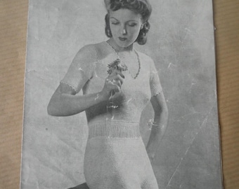 1940's vest and knickers set knitting pattern, Weldons leaflet no 513, vintage underwear pattern