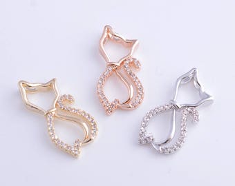 14k gold/rose gold/rhodium micro pave/zirconia/rhinestone cat/pet/animal charm/pendant/necklace, 22MM*11MM