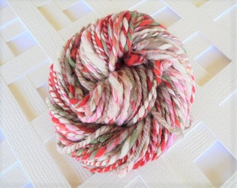 CHERRY BLOSSOMS Handspun Yarn, Thick and Thin 2-ply yarn, super bulky yarn, soft merino yarn, mulberry silk, muga silk, polwarth wool yarn