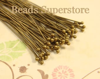 2 Inch (50 mm) Antique Brass Ball End Head Pin - Nickel Free and Lead Free - 100 pcs (BP2AB)