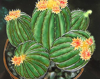 Hand Painted 8"x8"ceramic art tile--cactus & succulent