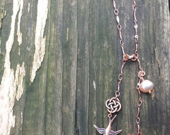 Celtic Knot and Flying Swallows Chain Necklace