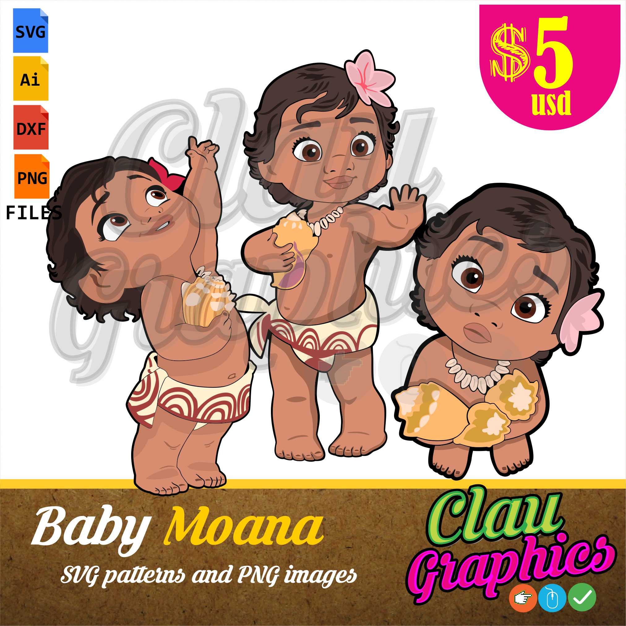 Download Baby MOANA movie digital collection SVG patterns and editable