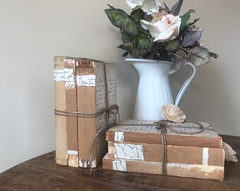 vintage books, farmhouse decor, old book stack, book decor, farmhouse style, french script, old books, vintage tea party, bridal shower