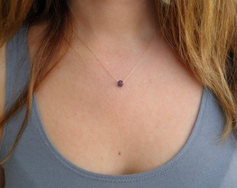 Bridesmaid gift Tiny Natural Faceted Amethyst, Purple Amethyst Jewelry, Gold Amethyst Necklace, Minimalist Gift For Her, February Birthstone