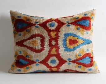 16x20 handwoven hand dyed velvet ikat pillow cover eclectic home decor boho chic