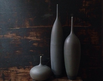 MADE TO ORDER- 3 large bottle vases in slate matte by sara paloma