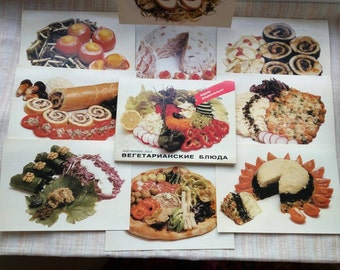 Vegetarian recipes postcards set / food photography / restaurant decor / paper ephemera / kitchen decor / photo recepies / gift for cook