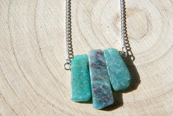 Amazonite Bar Necklace on Chain, Amazonite Gemstone, Crystal Necklaces, Amazonite Jewelry, Amazonite Choker, Gift for Her, Bar Necklace