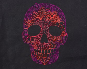Made To Order - Sugar Skull Knitting Project Bag - Large Project Bag - Knitting Bag - Yarn Bag - Embroidered Purple Pinks Project Bag