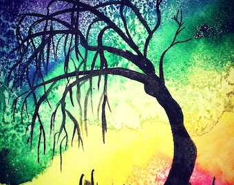 Rainbow Willow - Original Watercolor Painting