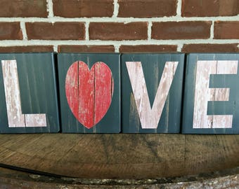 Love Letter Blocks - Red White Gray | Rustic Wooden Letter Blocks | Wooden Home Decor | Housewarming Gift | Gift under 20 | Valentines Day