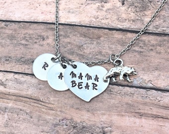 Mama Bear Necklace - Kids Initial Necklace - Mama Bear Jewelry - Bear Necklace - Initial Necklace - Gift for Mom - Custom Jewelry