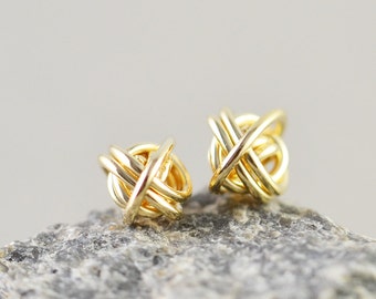 Gold Knot Earrings, Knotted Jewelry, 7mm Metallic Studs, Love Knots, Bridesmaid Gift, Tie The Knot
