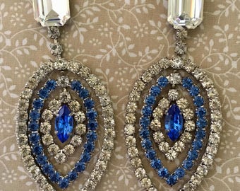 HUGE Vintage 1980s Rhinestone Earrings