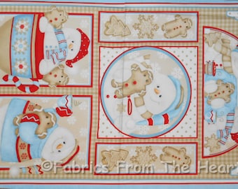 Cookies & Cocoa Winter Happy Snowmen Snowflakes 23" Panel Flannel Cotton Fabric