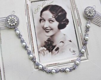 Art Deco Head Chain ,Gatsby Headpiece, Wedding Hair Comb, Art Deco headpiece, Vintage Style Hair Comb, Bridal Headpiece, Wedding Hair Chain