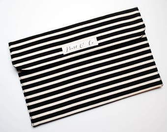 Diaper Clutch: Black & Cream Stripes - Black Diaper Clutch - Diaper Clutch Boy - Diaper Bag Organizer -Monochrome Nappy Clutch -Diaper Pouch